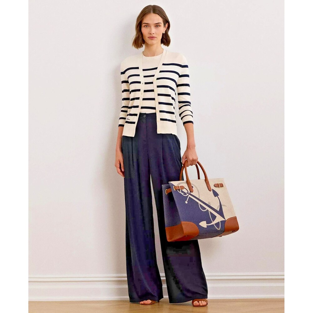 Lauren Ralph Lauren Women's Pleated Stretch Jersey Wide-Leg Pants Navy Blue 8 - Picture 2 of 12